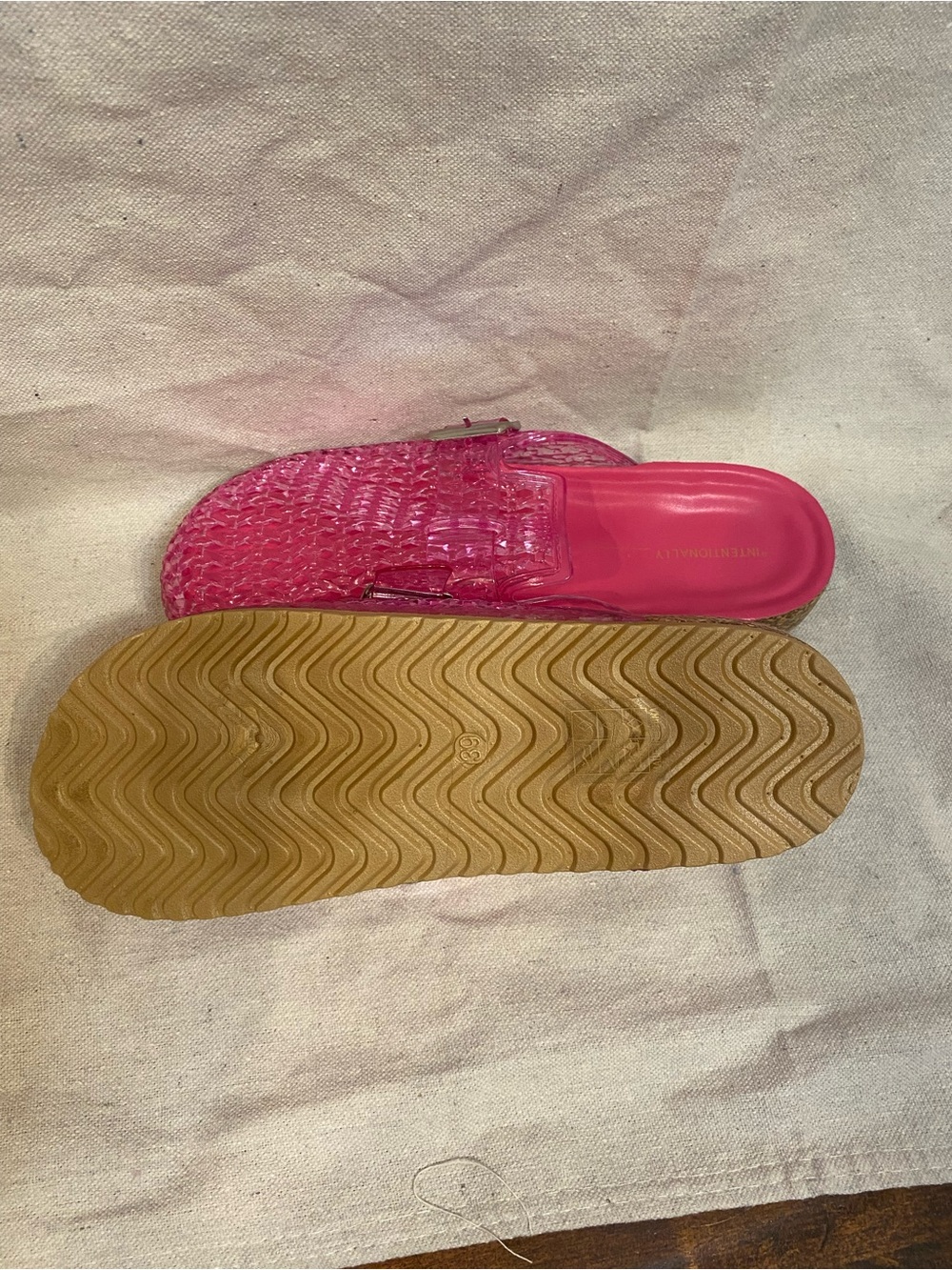 Bubblegum Pink Jelly Woven Slide Mules with Buckle - Picture 2 of 9